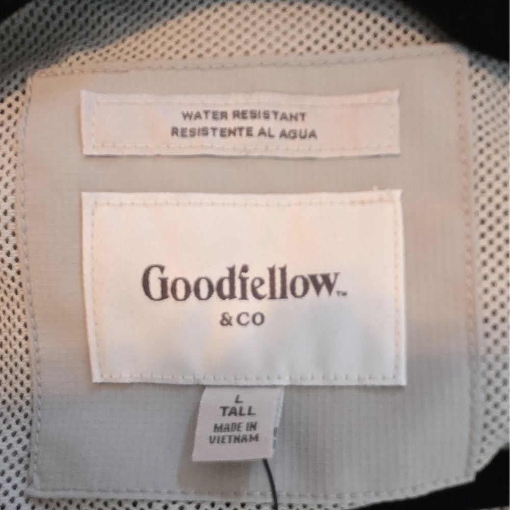 NWT Mens Goodfellow & Co Large Tall Grey Hooded Rain/Wind Zip/Button Up Jacket. - Picture 9 of 12
